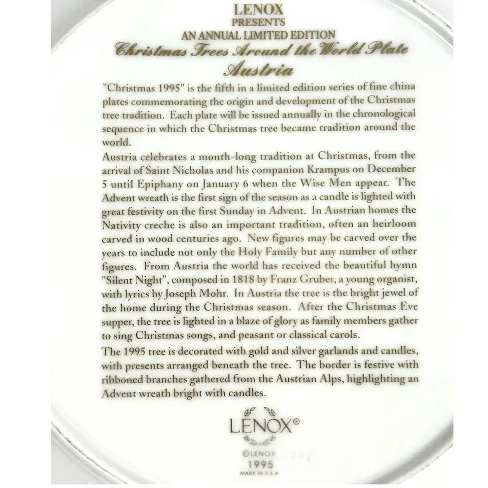 Lenox 1995 Christmas Trees Around the World Limited Edition Austria-Pristine!